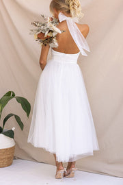 Tulle Halter Maxi Dress with Gathered Detail