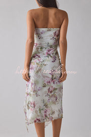 Mesh Tie-Dye Strapless Maxi Dress with Side Slit