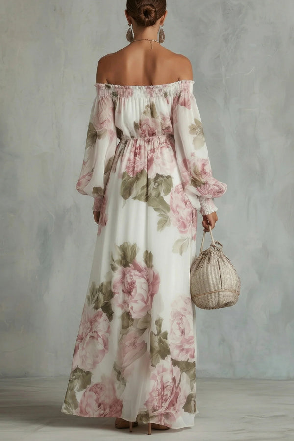 Floral Print Off-Shoulder Maxi Dress with Elastic Waist