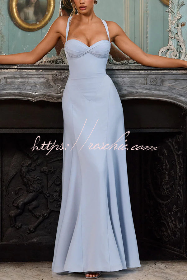 Chiffon Sweetheart Maxi Dress with Lace-Up Back & Bustier