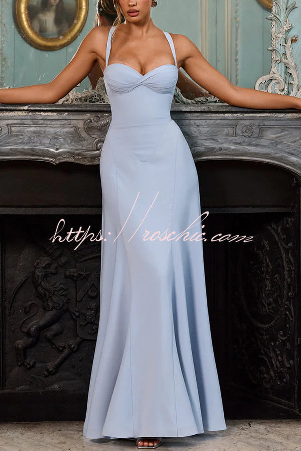 Robe longue chérie en mousseline de soie avec dos à lacets et bustier