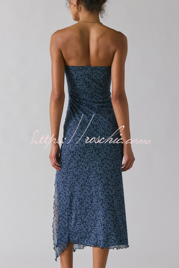 Mesh Tie-Dye Strapless Maxi Dress with Side Slit