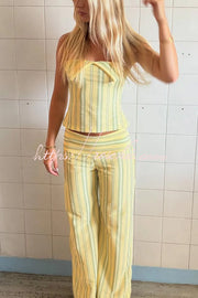 Striped Halter Two-Piece Set with Wide-Leg Pants