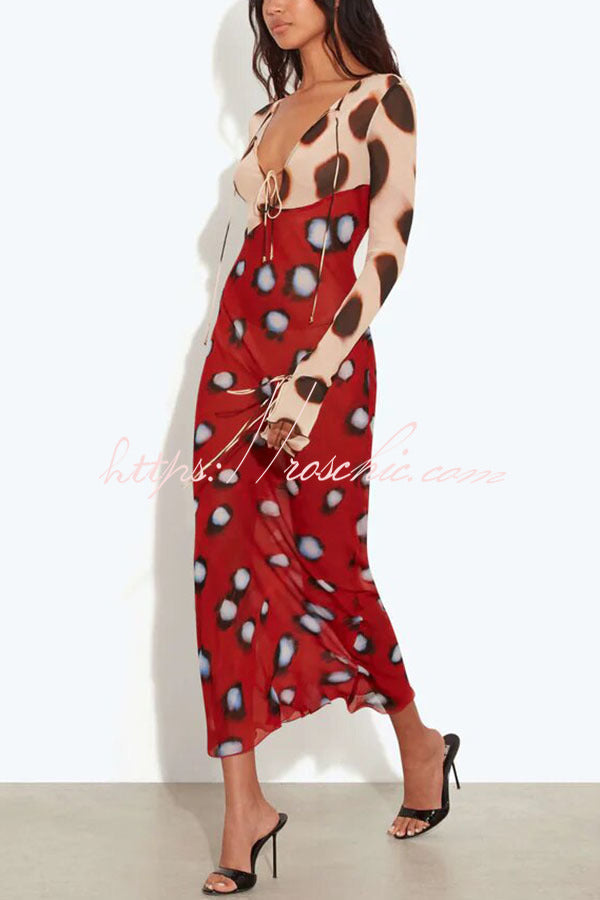 Animal & Butterfly Print Colorblock Maxi Dress