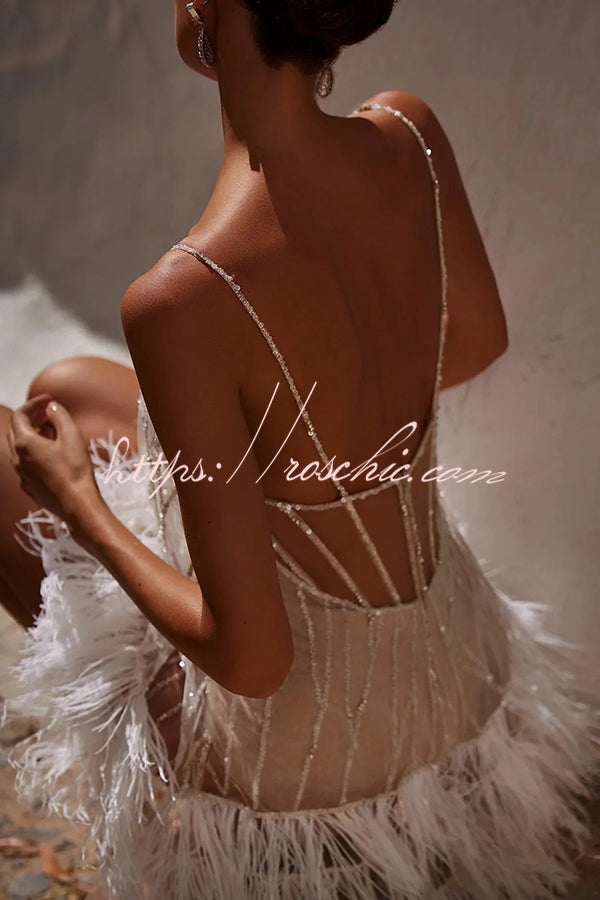 Sequin Feather Fringe Mesh Mini Dress – Party Sleeveless