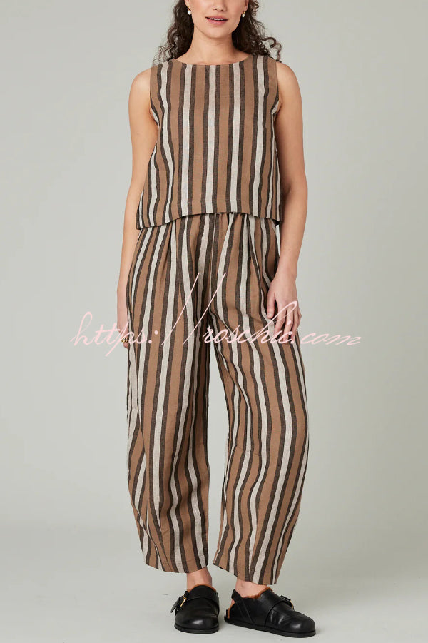 Striped Sleeveless Top & Wide-Leg Pants Set – Loose Fit