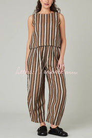 Striped Sleeveless Top & Wide-Leg Pants Set – Loose Fit
