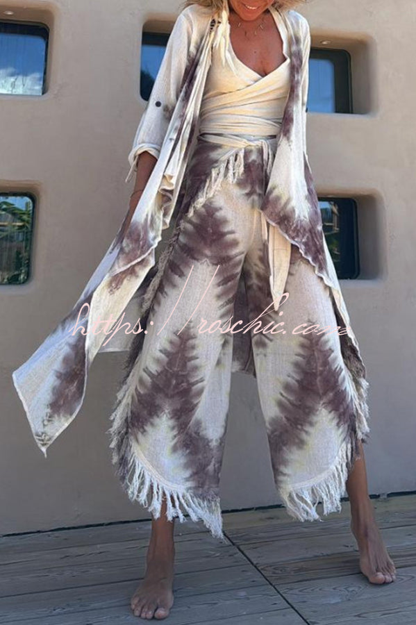 Cache-maillot kimono en mélange de lin tie-dye