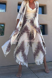 Cache-maillot kimono en mélange de lin tie-dye