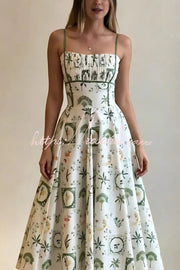 Printed Sleeveless Pleated Waist Maxi Dress for Vacation