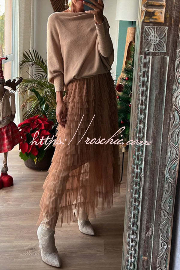 Tiered Tulle Maxi Skirt with Elastic Waist – Loose Fit