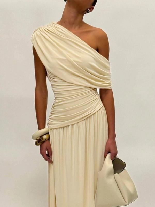 Women's One Shoulder Dress, Elegant Solid Color Dress for Party Club Dating Wear, Ladies Summer Clothes