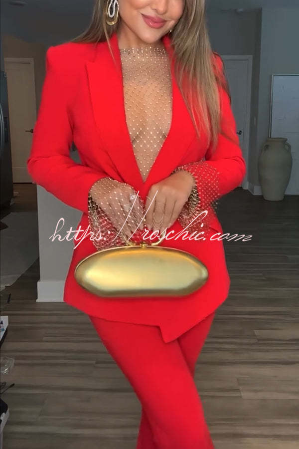 Women's Lapel Blazer & Straight-Leg Pants Suit Set