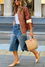 Wide Leg Denim Bermuda Shorts with Pockets, Loose Fit