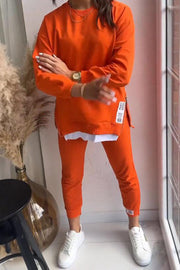 Ensemble sweat et pantalon de couleur unie pour femme – Coupe ample