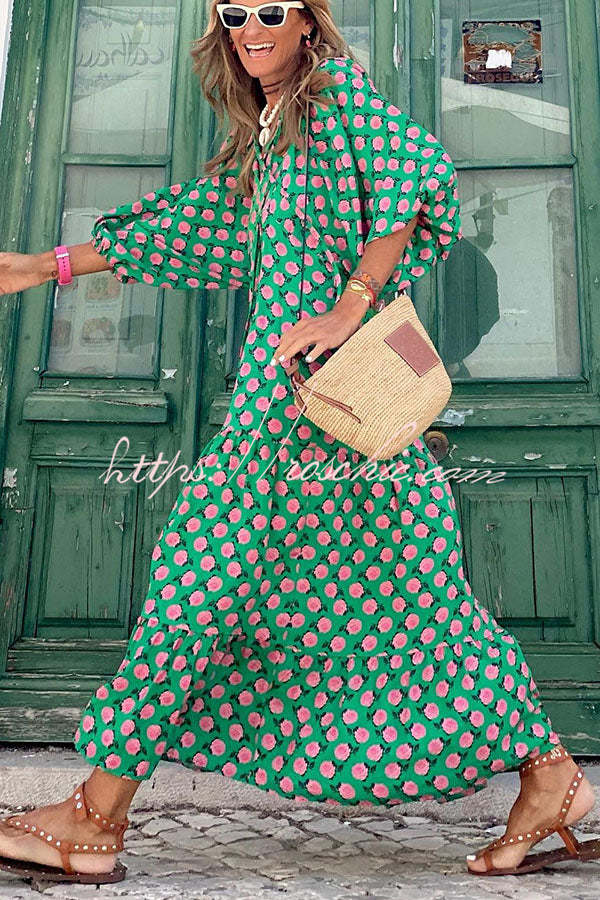 Robe midi à plusieurs niveaux à manches bouffantes pour les vacances
