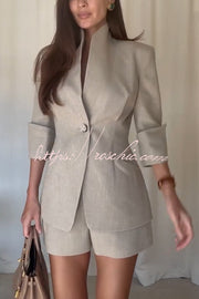Linen Blend Blazer & High-Rise Shorts Set | Casual Office
