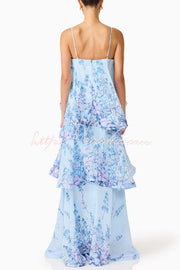 Floral Print Georgette Tiered Maxi Dress – Square Neck