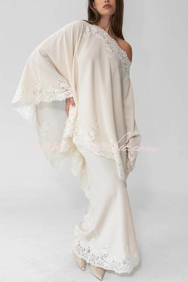 Satin Lace Trim High Rise Maxi Skirt – Party & Vacation