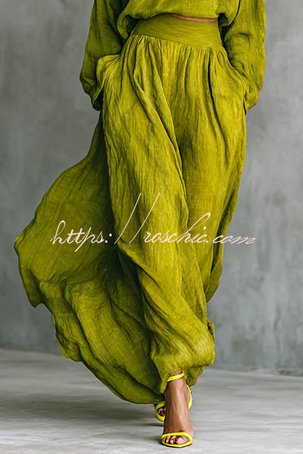 Linen Blend Loose Top & High-Waisted Maxi Skirt Set