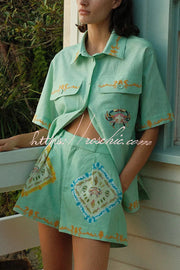 Linen Blend Short Sleeve Shirt & Shorts Set – Loose Fit