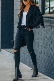 Veste courte en faux suède avec détails à franges