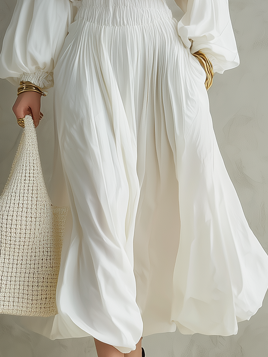 Off-White Off-the-Shoulder Midi Dress | Romantic Style