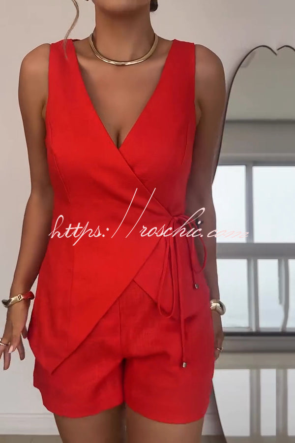 Ensemble haut sans manches à col en V et short ample pour femme