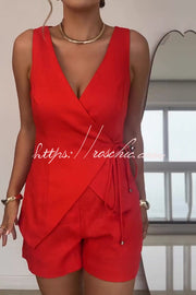 Ensemble haut sans manches à col en V et short ample pour femme