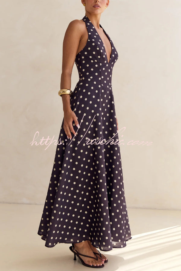 Floral Print Halter Neck Backless Maxi Dress