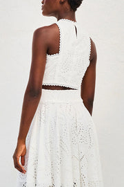 Embroidered Lace Crop Tank Top for Vacation & Party Wear