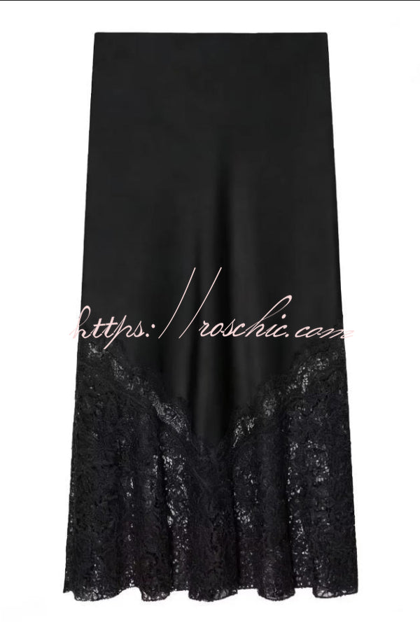 Silk Satin & Lace Spliced Maxi Skirt | Elegant Vacation Style