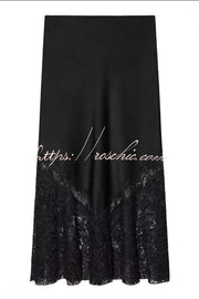 Silk Satin & Lace Spliced Maxi Skirt | Elegant Vacation Style
