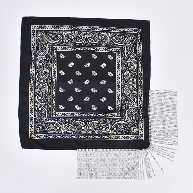 Retro Diamond Tassel Square Scarf – Polyester Accessory