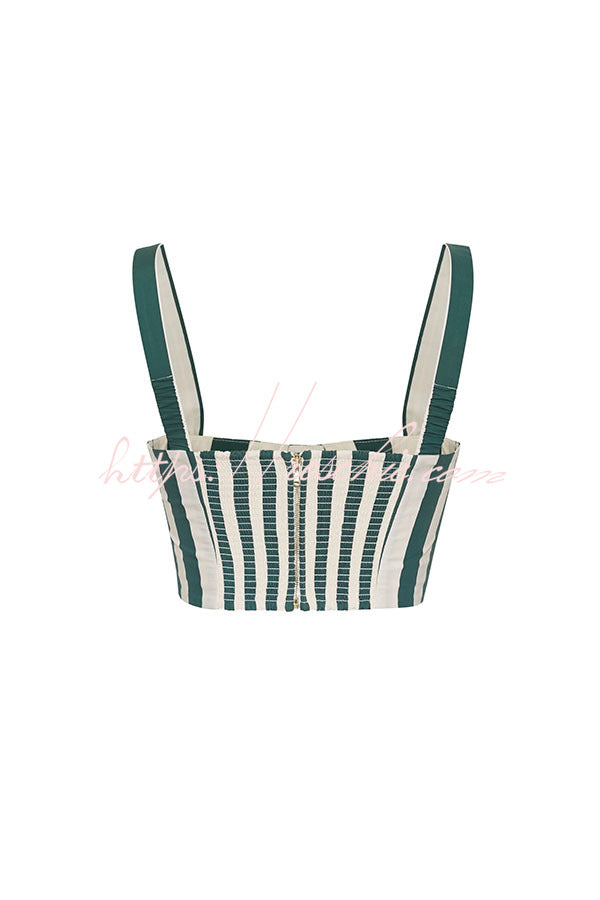 Striped Smocked Tank & Bubble Shorts Set with Raffia Belt