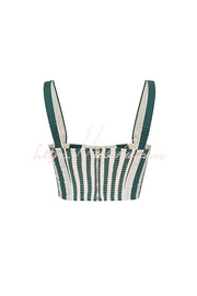 Striped Smocked Tank & Bubble Shorts Set with Raffia Belt