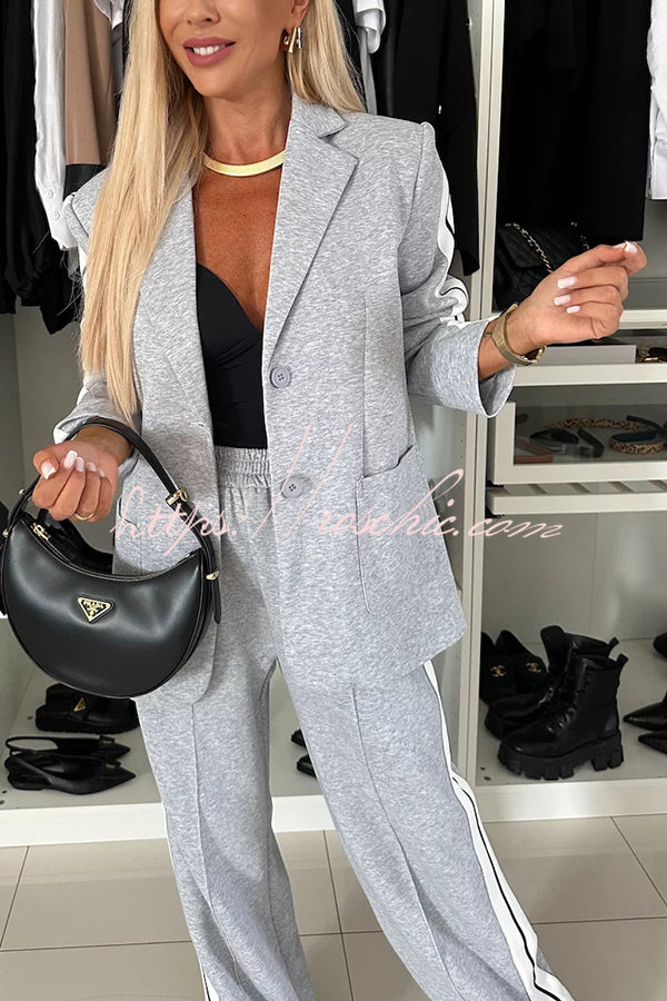Patchwork Lapel Blazer & Wide-Leg Pants Set — Casual Office