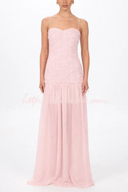 Floral Chiffon Strapless Maxi Dress – Off Shoulder Party Gown