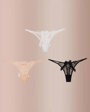 Eyelash Lace Floral Bow Thong Panties – Sheer Strappy