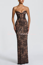 Floral Lace Strapless Maxi Dress with Lace-Up Back & Slit