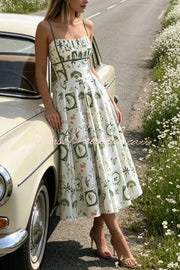 Printed Sleeveless Pleated Waist Maxi Dress for Vacation