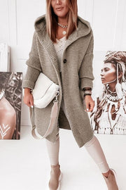 Hooded Cardigan with Coffee Button-Down Detail