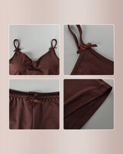 Ribbed Knit Cami and Shorts Pajama Set with Butterfly Bow