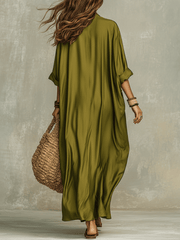 Olive Green Bohemian Maxi Dress – Relaxed Fit