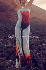 Abstract Tulip Print Maxi Dress – Square Neck Vacation Slip