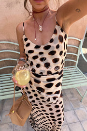 Leopard Polka Dot Chiffon Slip Maxi Dress with Detachable Scarf