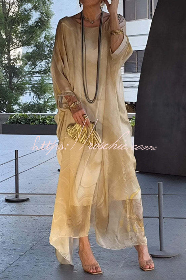 Printed Batwing Sleeve Loose Maxi Dress – Resort Style