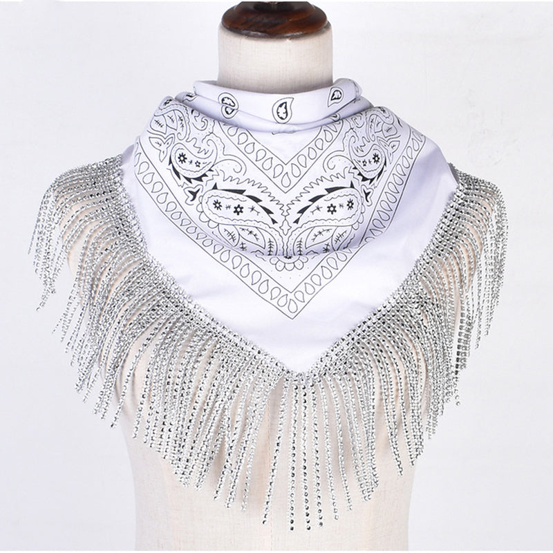 Retro Diamond Tassel Square Scarf – Polyester Accessory