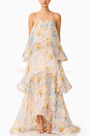 Floral Print Georgette Tiered Maxi Dress – Square Neck