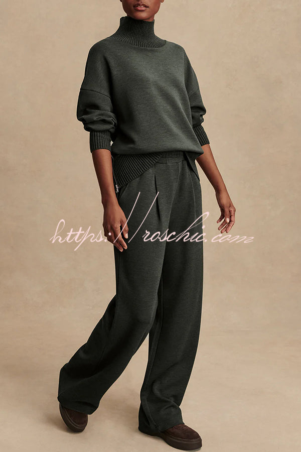 High-Neck Long Sleeve Sweatshirt and Loose Pants Lounge Set